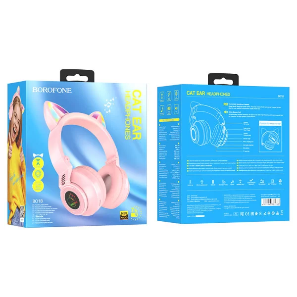 Casti Wireless Borofone BO18 Cat Ear BT headphones [Pink]